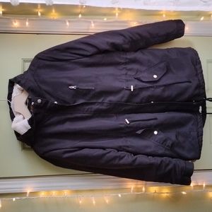 Women's Ambiance black fleece lined field coat Large